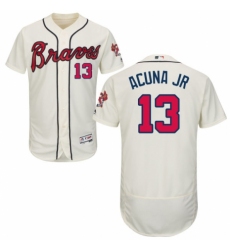 Men's Majestic Atlanta Braves #13 Ronald Acuna Jr. Cream Alternate Flex Base Authentic Collection MLB Jersey