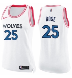 Women's Nike Minnesota Timberwolves #25 Derrick Rose Swingman White/Pink Fashion NBA Jersey