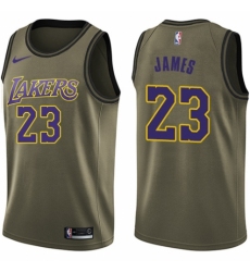 Men's Nike Los Angeles Lakers #23 LeBron James Swingman Green Salute to Service NBA Jersey
