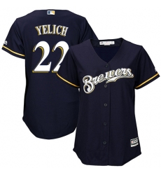 Women's Milwaukee Brewers #22 Christian Yelich Navy Blue Alternate Stitched MLB Jersey