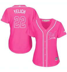 Women's Milwaukee Brewers #22 Christian Yelich Pink Fashion Stitched MLB Jersey