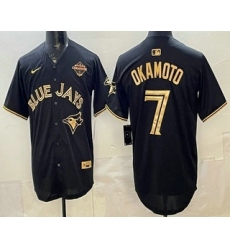 Men's Toronto Blue Jays #7 Kazuma Okamoto Black Gold 2025 American League Champions Limited Stitched Jersey