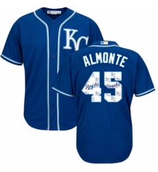 Men's Majestic Kansas City Royals #45 Abraham Almonte Blue Authentic Blue Team Logo Fashion Cool Base MLB Jersey