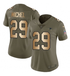Women's Nike New England Patriots #29 Sony Michel Limited Olive Gold 2017 Salute to Service NFL Jersey