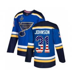 Youth St. Louis Blues #31 Chad Johnson Authentic Blue USA Flag Fashion 2019 Stanley Cup Final Bound Hockey Jersey