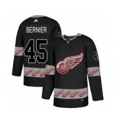 Men's Adidas Detroit Red Wings #45 Jonathan Bernier Authentic Black Team Logo Fashion NHL Jersey