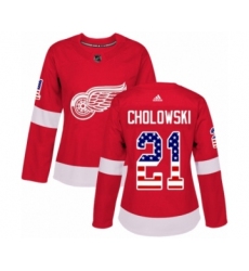 Women's Adidas Detroit Red Wings #45 Jonathan Bernier Authentic Red USA Flag Fashion NHL Jersey