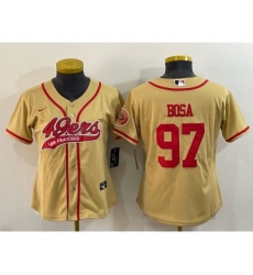 Women's San Francisco 49ers #97 Nick Bosa Gold With Patch Cool Base Stitched Baseball Jersey