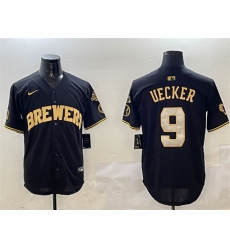 Men's Milwaukee Brewers #9 Bob Uecker Black Gold With Home Limited Stitched Baseball Jersey