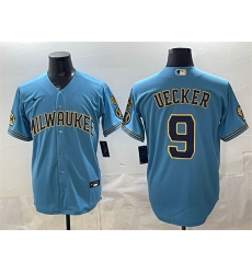 Men's Milwaukee Brewers #9 Bob Uecker Blue With Home & Bob Uecker Stitched Baseball Jersey