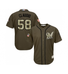 Youth Milwaukee Brewers #58 Alex Claudio Authentic Green Salute to Service Baseball Jersey
