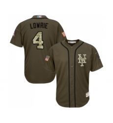 Men's New York Mets #4 Jed Lowrie Authentic Green Salute to Service Baseball Jersey