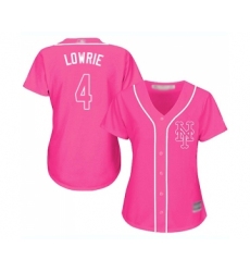 Women's New York Mets #4 Jed Lowrie Authentic Pink Fashion Cool Base Baseball Jersey