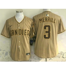 Men's San Diego Padres #3 Jackson Merrill Khaki Pinstripe Limited Stitched Jersey