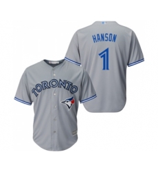 Men's Toronto Blue Jays #1 Alen Hanson Replica Grey Road Baseball Jersey