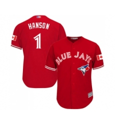 Youth Toronto Blue Jays #1 Alen Hanson Replica Scarlet Alternate Baseball Jersey