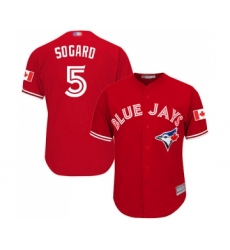Youth Toronto Blue Jays #5 Eric Sogard Replica Scarlet Alternate Baseball Jersey