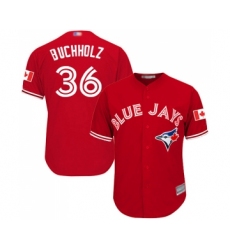 Men's Toronto Blue Jays #36 Clay Buchholz Replica Scarlet Alternate Cool Base Baseball Jersey