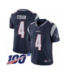Men's New England Patriots #4 Jarrett Stidham Navy Blue Team Color Vapor Untouchable Limited Player 100th Season Football Jersey