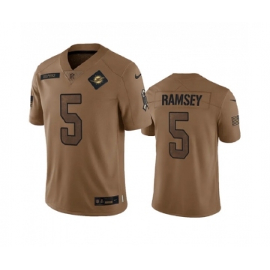 Men's Nike Miami Dolphins #5 Jalen Ramsey 2023 Brown Salute To Service Limited Football Stitched Jersey Men's Nike Miami Dolphins #5 Jalen Ramsey 2023 Brown Salute To Service Limited Football Stitched Jersey