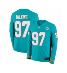 Youth Miami Dolphins #97 Christian Wilkins Limited Aqua Therma Long Sleeve Football Jersey