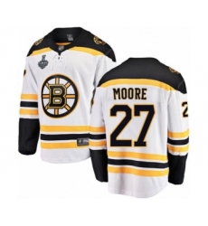 Men's Boston Bruins #27 John Moore Authentic White Away Fanatics Branded Breakaway 2019 Stanley Cup Final Bound Hockey Jersey