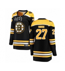 Women's Boston Bruins #27 John Moore Authentic Black Home Fanatics Branded Breakaway 2019 Stanley Cup Final Bound Hockey Jersey