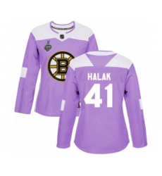Women's Boston Bruins #41 Jaroslav Halak Authentic Purple Fights Cancer Practice 2019 Stanley Cup Final Bound Hockey Jersey