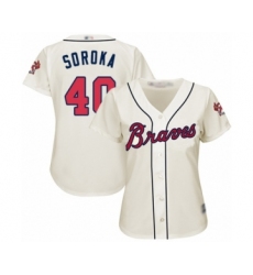 Women's Atlanta Braves #40 Mike Soroka Authentic Cream Alternate 2 Cool Base Baseball Jersey