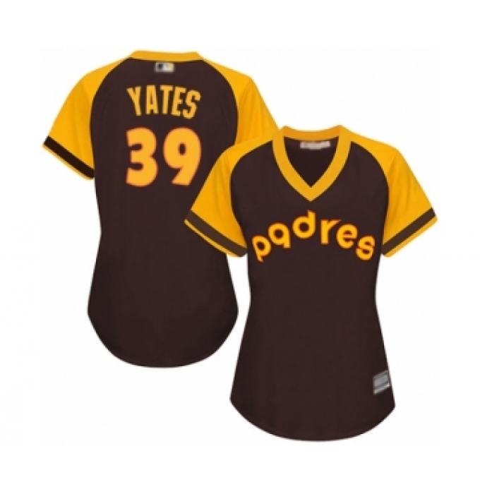 Women's San Diego Padres #39 Kirby Yates Authentic Brown Alternate Cooperstown Cool Base Baseball Jersey