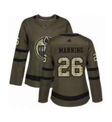 Women's Edmonton Oilers #26 Brandon Manning Authentic Green Salute to Service Hockey Jersey