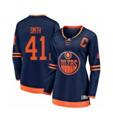 Women's Edmonton Oilers #41 Mike Smith Authentic Navy Blue Alternate Fanatics Branded Breakaway Hockey Jersey
