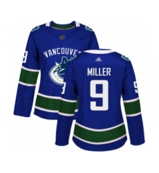 Women's Vancouver Canucks #9 J.T. Miller Authentic Blue Home Hockey Jersey