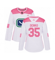 Women's Vancouver Canucks #35 Thatcher Demko Authentic White Pink Fashion Hockey Jersey