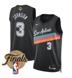 Men's San Antonio Spurs #3 Keldon Johnson Black 2026 Finals City Edition Stitched Basketball Jersey