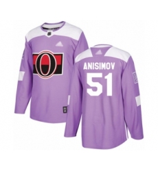 Youth Ottawa Senators #51 Artem Anisimov Authentic Purple Fights Cancer Practice Hockey Jersey