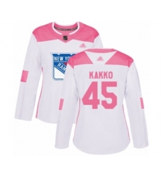 Women's New York Rangers #45 Kaapo Kakko Authentic White Pink Fashion Hockey Jersey
