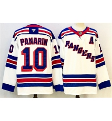 Men's New York Rangers #10 Artemi Panarin White With A 2024-25 Away Stitched Jersey