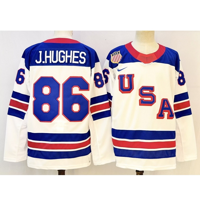 Men's USA #86 Jack Hughes White 2025-2026 Stitched Jersey