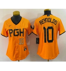 Women's Pittsburgh Pirates #10 Bryan Reynolds Number Yellowd 2023 City Connect Stitched Jersey2