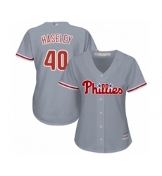 Women's Philadelphia Phillies #40 Adam Haseley Authentic Grey Road Cool Base Baseball Player Jersey