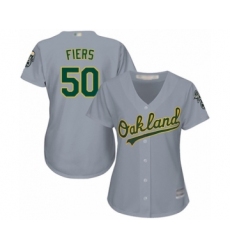 Women's Oakland Athletics #50 Mike Fiers Authentic Grey Road Cool Base Baseball Player Jersey
