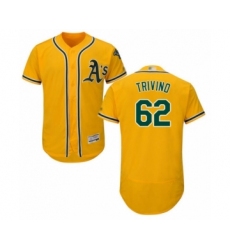Men's Oakland Athletics #62 Lou Trivino Gold Alternate Flex Base Authentic Collection Baseball Player Jersey