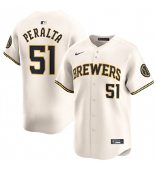 Men's Milwaukee Brewers #51 Freddy Peralta Cream Limited Stitched Baseball Jersey