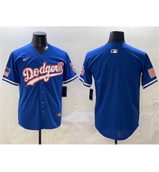 Men's Los Angeles Dodgers Blank Royal With American Flag Limited Stitched Baseball Jersey