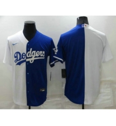 Men's Los Angeles Dodgers Blank White Blue Split Cool Base Stitched Baseball Jersey