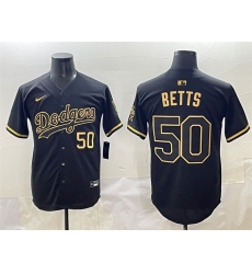 Men's Los Angeles Dodgers #50 Mookie Betts Black Gold Limited Stitched Jersey