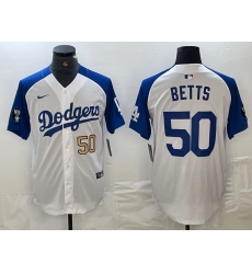 Men's Los Angeles Dodgers #50 Mookie Betts Number White Blue Fashion Stitched Cool Base Limited Jersey
