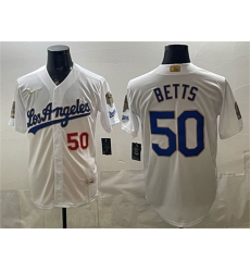 Men's Los Angeles Dodgers #50 Mookie Betts White 2026 Gold Collection 9x & B2B Champs Stitched Baseball Jersey