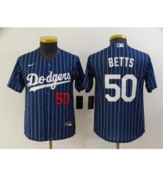 Youth Los Angeles Dodgers #50 Mookie Betts Navy Blue Pinstripe Stitched MLB Cool Base Nike Jersey